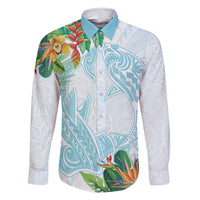 Polynesia Family Matching Mermaid Dress and Hawaiian Shirt Sharks Duo Tropical Turquoise LT7 Dad's Shirt - Long Sleeve Turquoise - Polynesian Pride