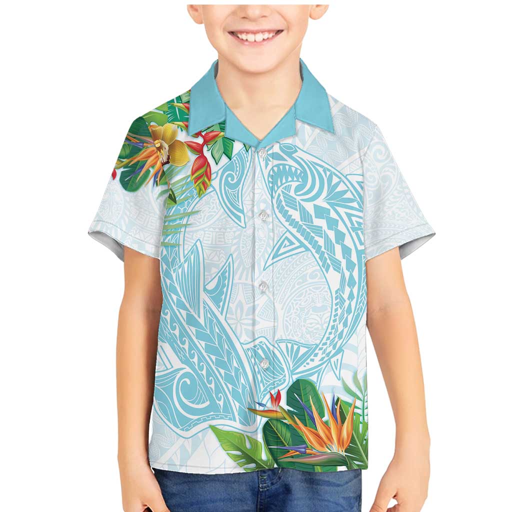 Polynesia Family Matching Mermaid Dress and Hawaiian Shirt Sharks Duo Tropical Turquoise LT7 Son's Shirt Turquoise - Polynesian Pride