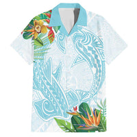 Polynesia Family Matching Tank Maxi Dress and Hawaiian Shirt Sharks Duo Tropical Turquoise LT7 Dad's Shirt - Short Sleeve Turquoise - Polynesian Pride