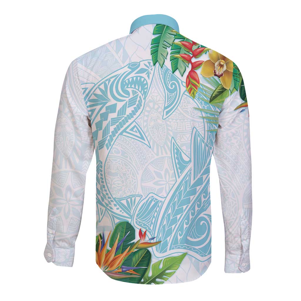 Polynesia Long Sleeve Button Shirt Sharks Duo Tropical Turquoise LT7 - Polynesian Pride