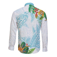 Polynesia Long Sleeve Button Shirt Sharks Duo Tropical Turquoise LT7 - Polynesian Pride
