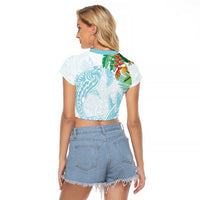 Polynesia Raglan Cropped T Shirt Sharks Duo Tropical Turquoise
