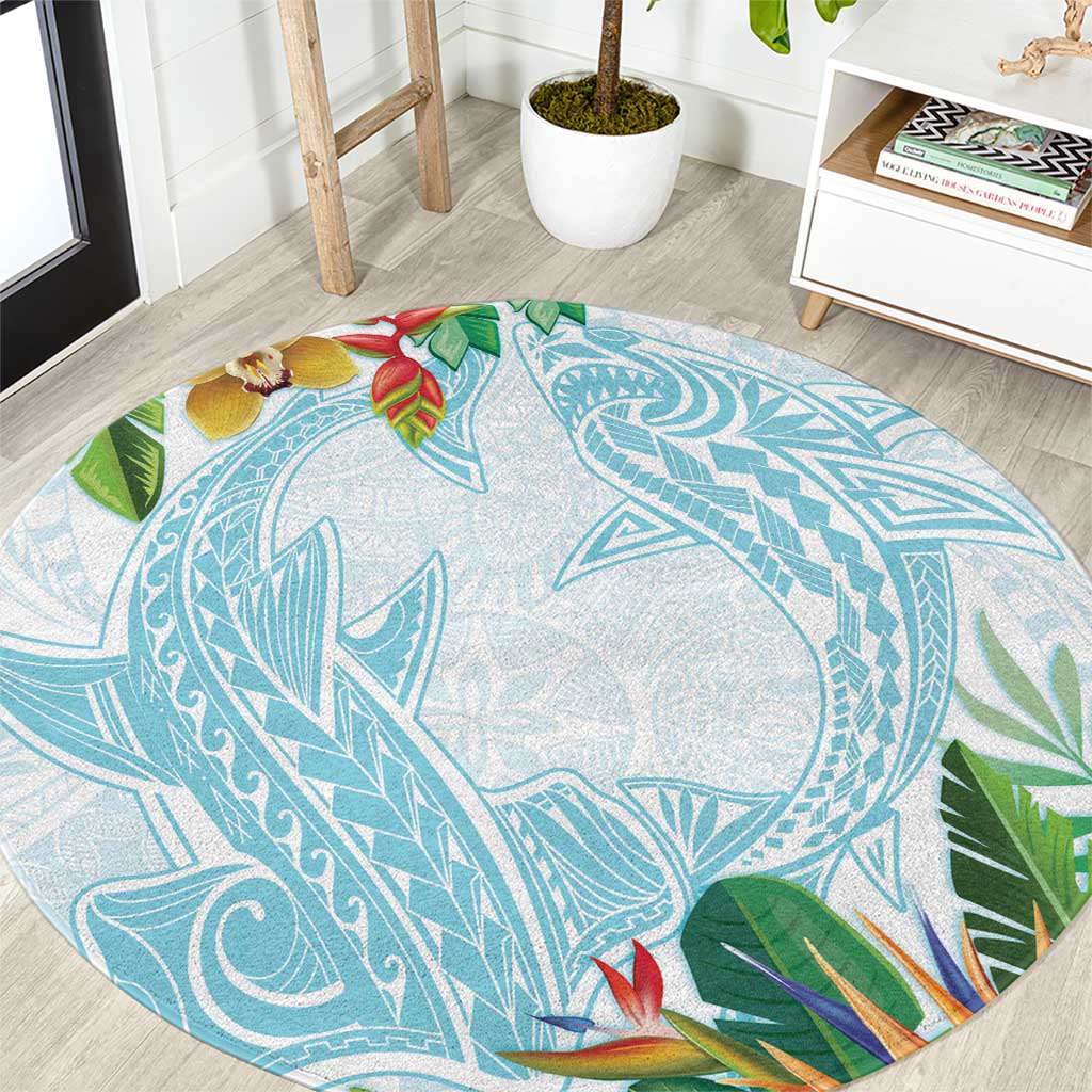 Polynesia Round Carpet Sharks Duo Tropical Turquoise LT7 Turquoise - Polynesian Pride