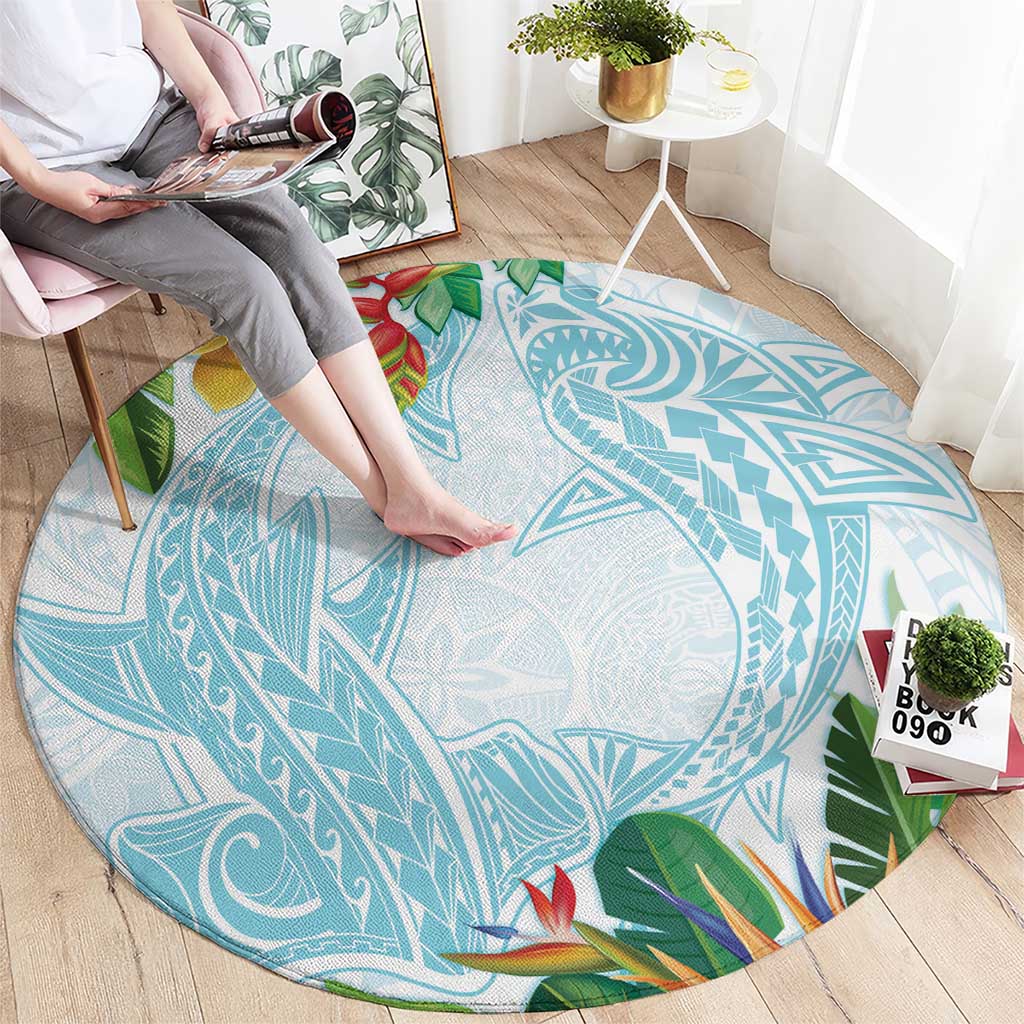 Polynesia Round Carpet Sharks Duo Tropical Turquoise LT7 - Polynesian Pride