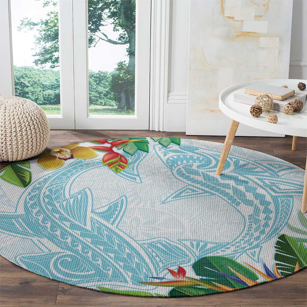 Polynesia Round Carpet Sharks Duo Tropical Turquoise LT7 - Polynesian Pride