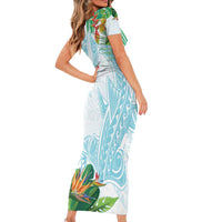 Polynesia Short Sleeve Bodycon Dress Sharks Duo Tropical Turquoise