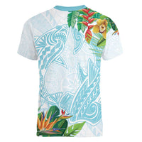 Polynesia Women V-Neck T-Shirt Sharks Duo Tropical Turquoise