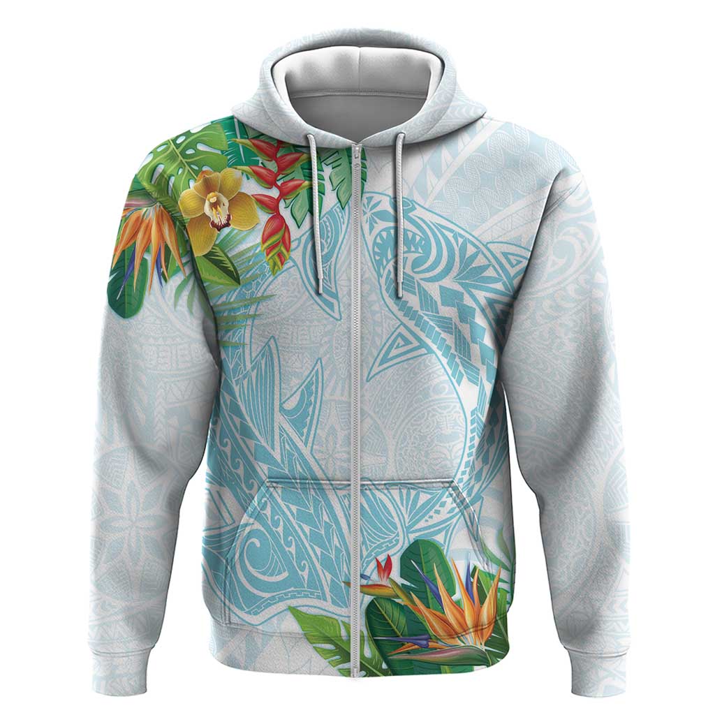 Polynesia Zip Hoodie Sharks Duo Tropical Turquoise LT7 Zip Hoodie Turquoise - Polynesian Pride