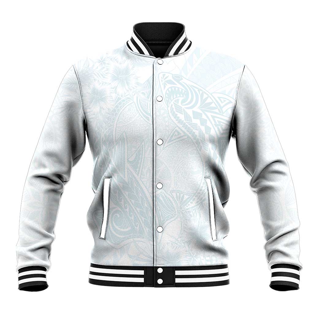 Polynesia Baseball Jacket Sharks Duo Tropical Off White LT7 Unisex White - Polynesian Pride