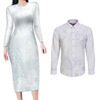 Polynesia Couples Matching Long Sleeve Bodycon Dress and Long Sleeve Button Shirt Sharks Duo Tropical Off White
