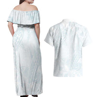 Polynesia Couples Matching Off Shoulder Maxi Dress and Hawaiian Shirt Sharks Duo Tropical Off White