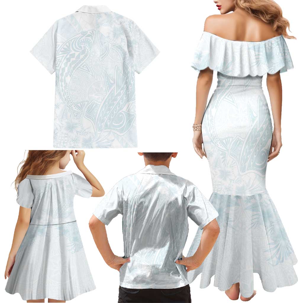 Polynesia Family Matching Mermaid Dress and Hawaiian Shirt Sharks Duo Tropical Off White LT7 - Polynesian Pride