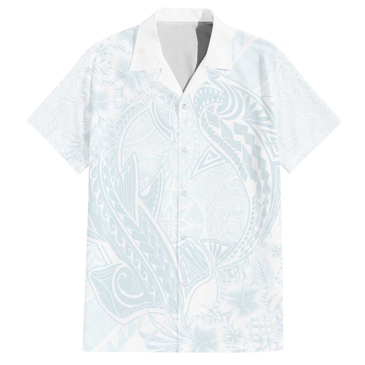 Polynesia Family Matching Off The Shoulder Long Sleeve Dress and Hawaiian Shirt Sharks Duo Tropical Off White LT7 Dad's Shirt - Short Sleeve White - Polynesian Pride