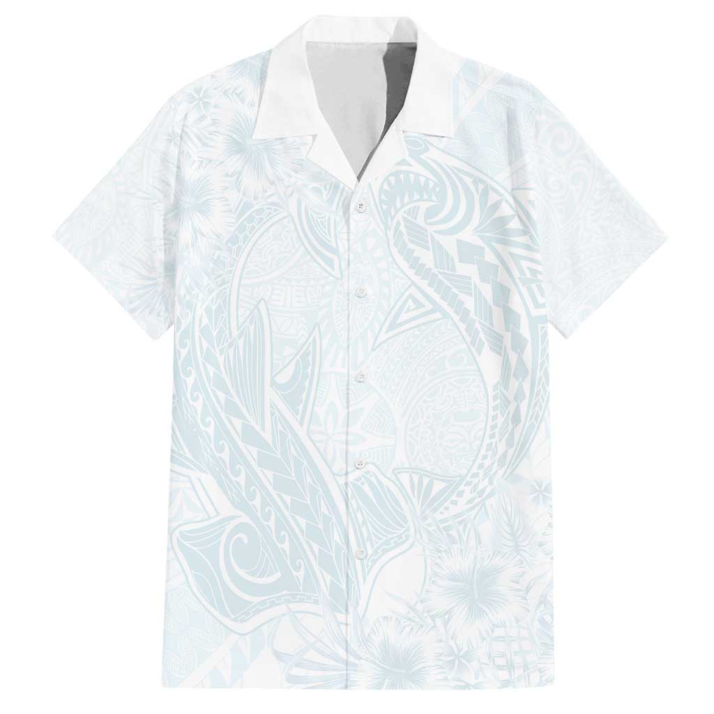Polynesia Family Matching Tank Maxi Dress and Hawaiian Shirt Sharks Duo Tropical Off White LT7 Dad's Shirt - Short Sleeve White - Polynesian Pride
