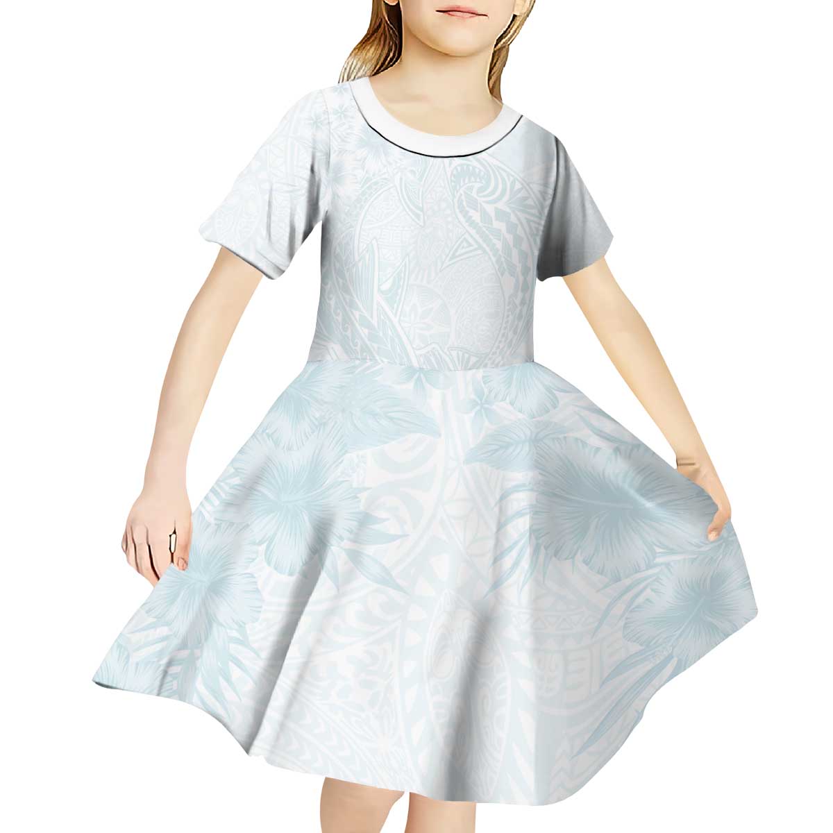 Polynesia Kid Short Sleeve Dress Sharks Duo Tropical Off White