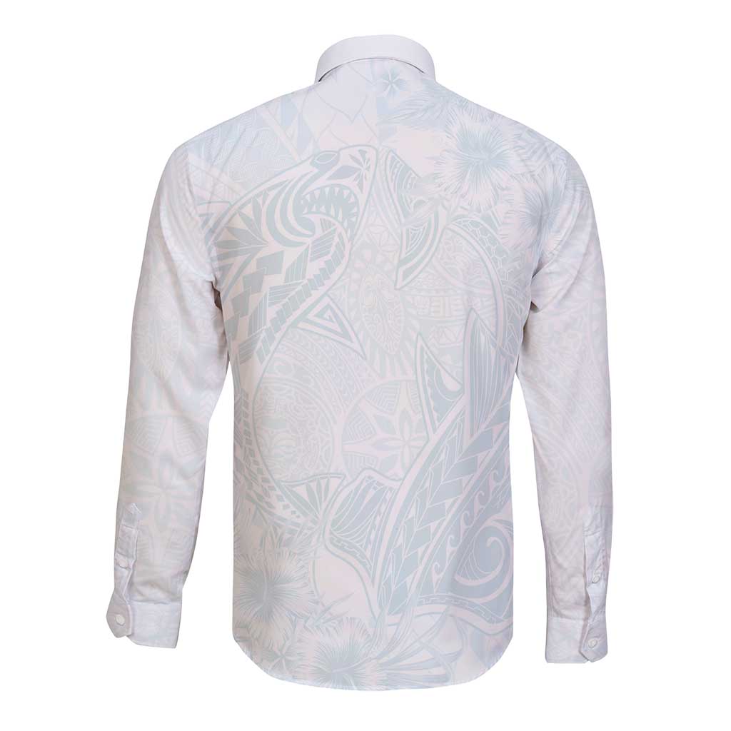 Polynesia Long Sleeve Button Shirt Sharks Duo Tropical Off White