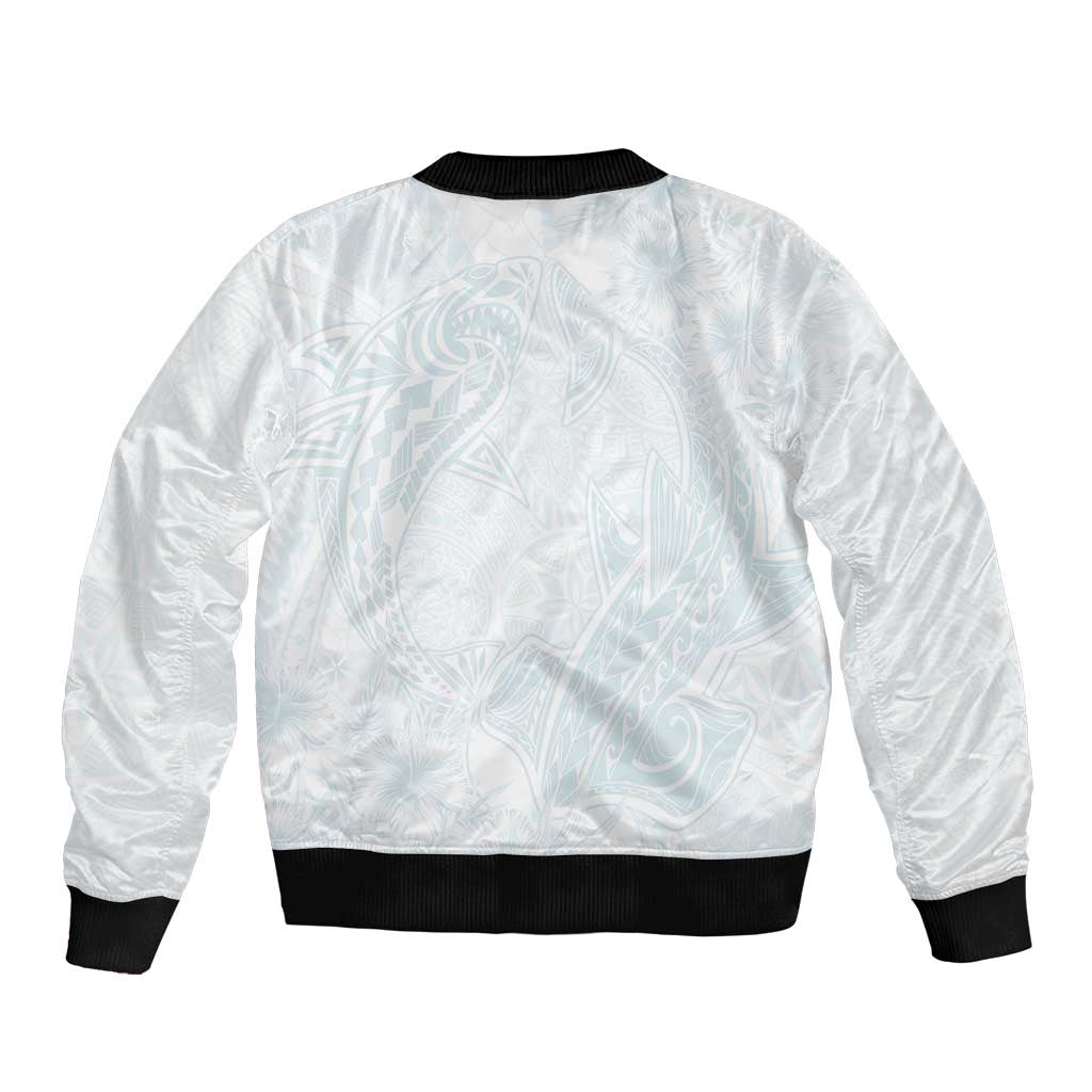Polynesia Sleeve Zip Bomber Jacket Sharks Duo Tropical Off White