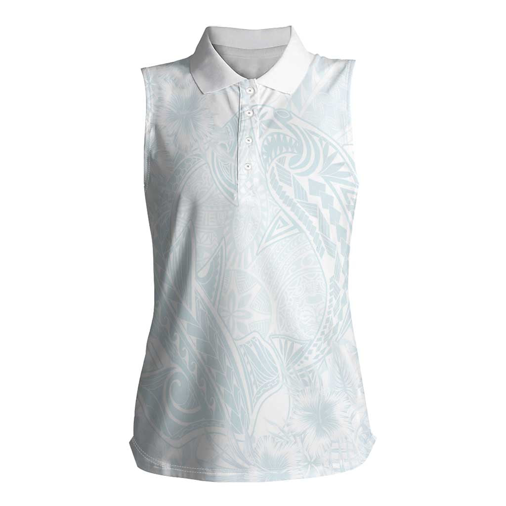 Polynesia Women Sleeveless Polo Shirt Sharks Duo Tropical Off White