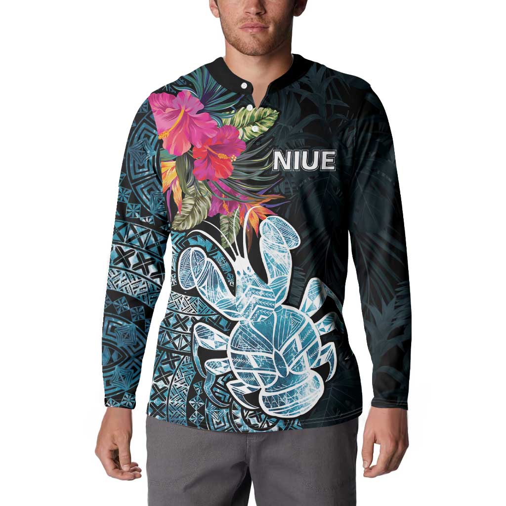 Niue Personalised Button Sweatshirt Hiapo Mix Coconut Crab