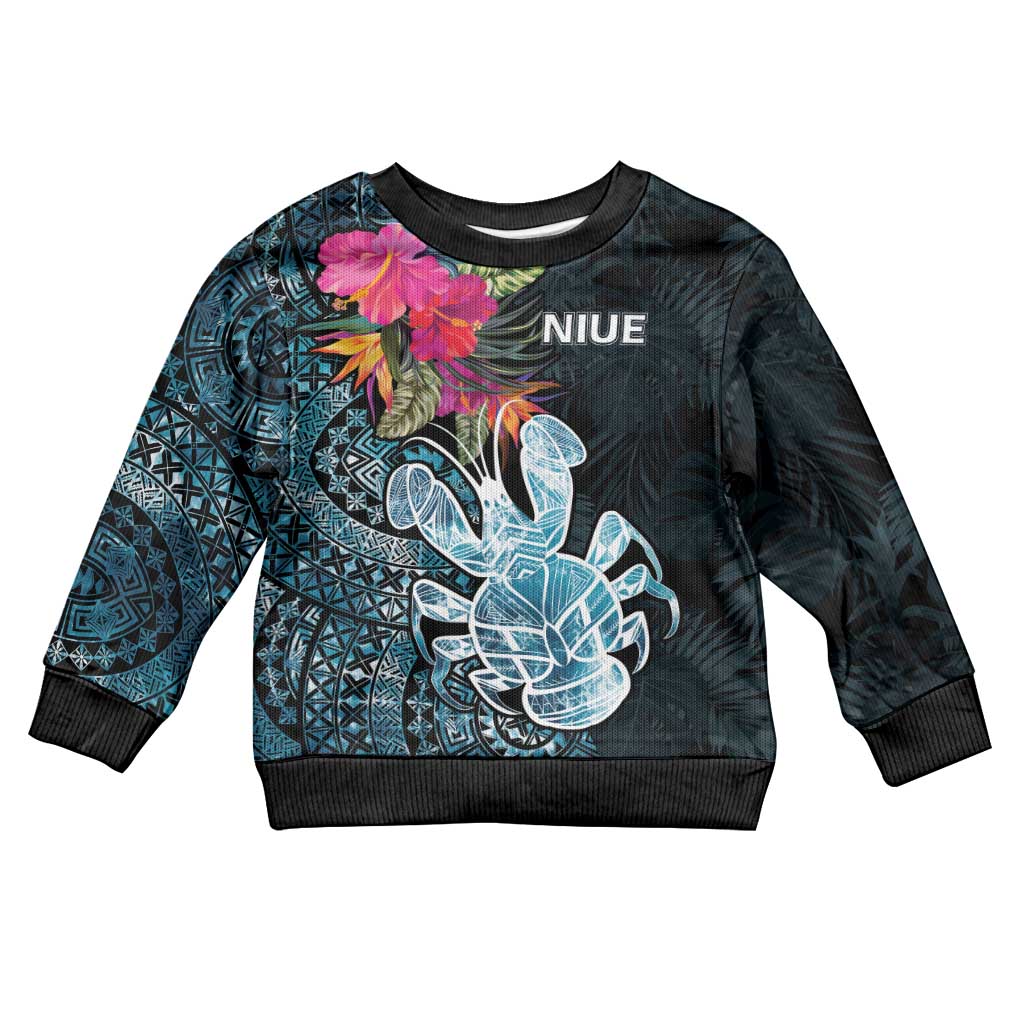 Niue Personalised Kid Ugly Christmas Sweater Hiapo Mix Coconut Crab LT7 Kid Art - Polynesian Pride