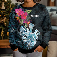 Niue Personalised Kid Ugly Christmas Sweater Hiapo Mix Coconut Crab