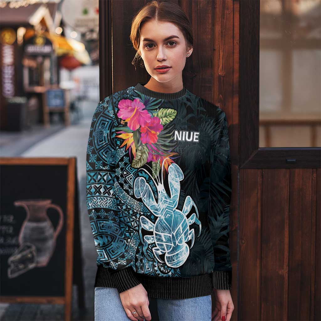 Niue Personalised Ugly Christmas Sweater Hiapo Mix Coconut Crab