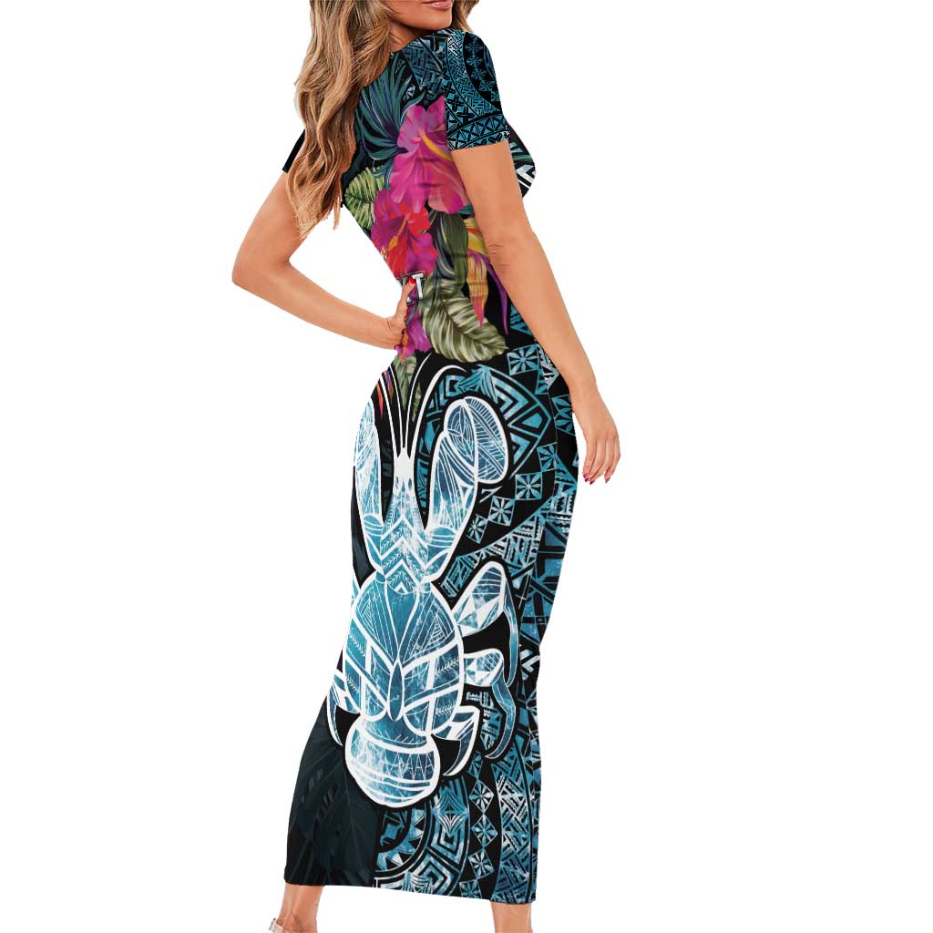 Niue Personalised Short Sleeve Bodycon Dress Hiapo Mix Coconut Crab