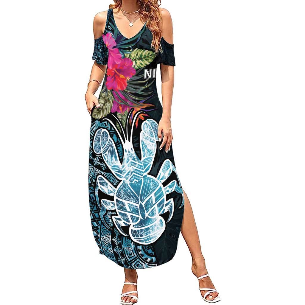 Niue Personalised Summer Maxi Dress Hiapo Mix Coconut Crab LT7 Women Art - Polynesian Pride