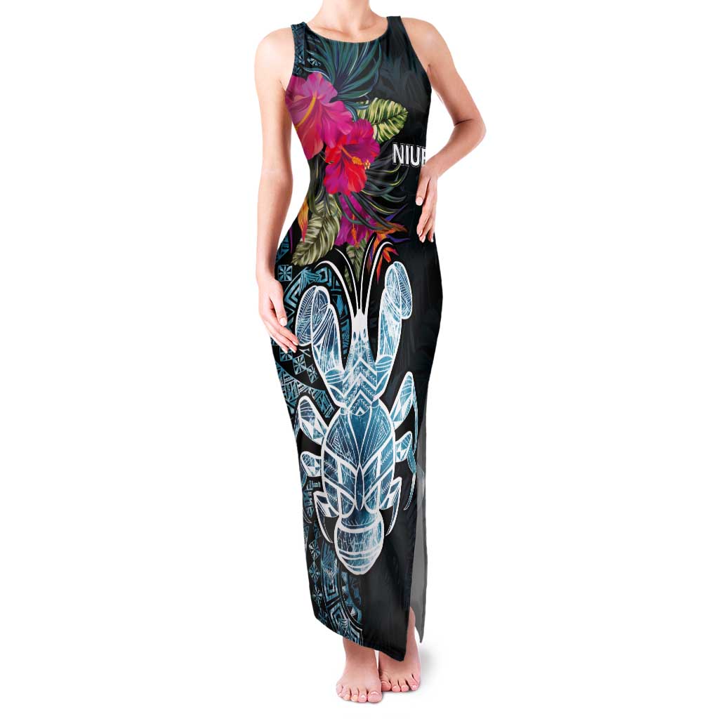 Niue Personalised Tank Maxi Dress Hiapo Mix Coconut Crab LT7 Women Art - Polynesian Pride