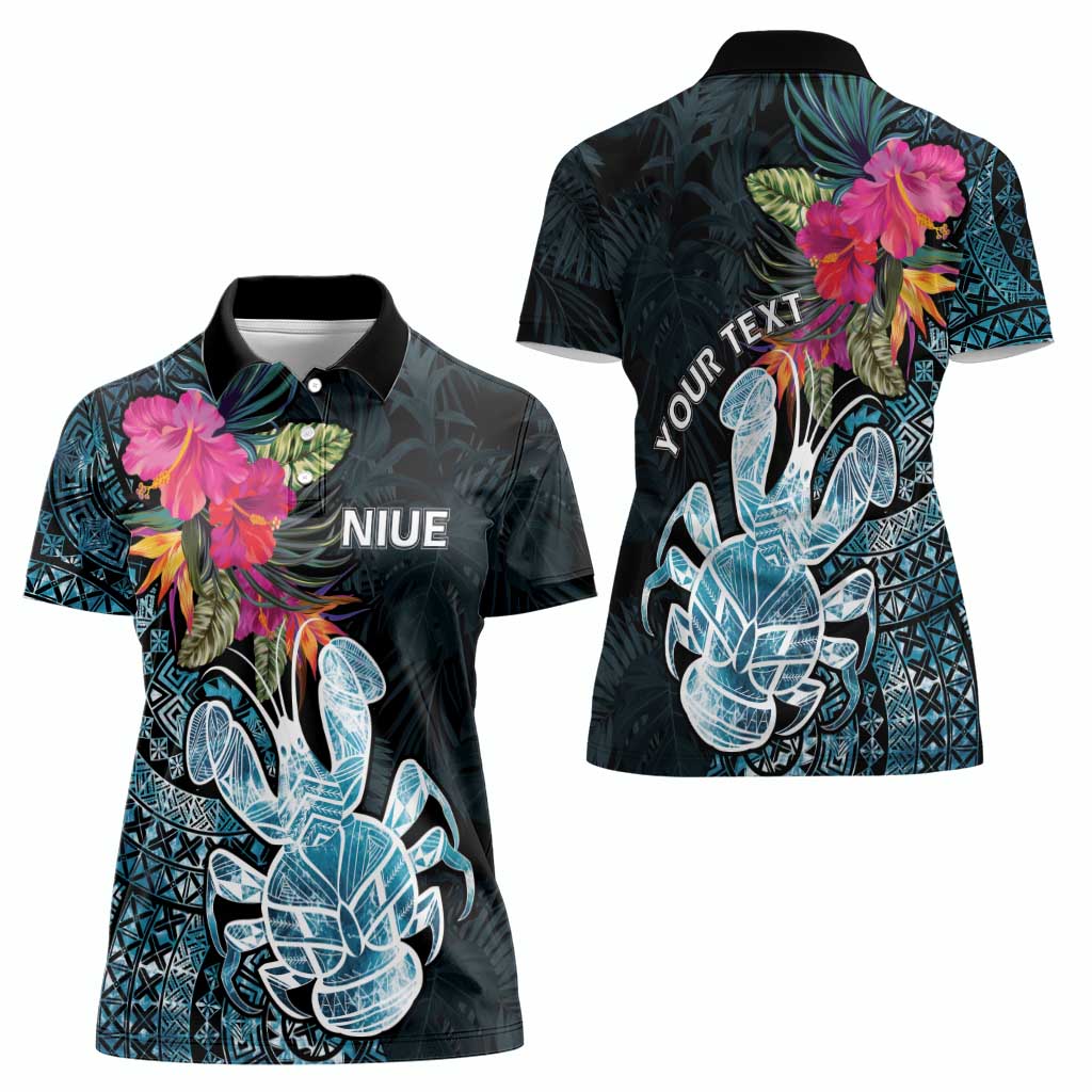 Niue Personalised Women Polo Shirt Hiapo Mix Coconut Crab