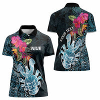 Niue Personalised Women Polo Shirt Hiapo Mix Coconut Crab
