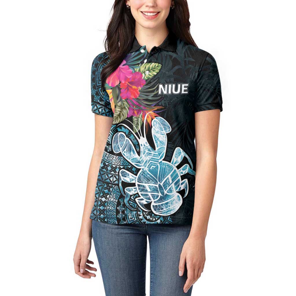 Niue Personalised Women Polo Shirt Hiapo Mix Coconut Crab