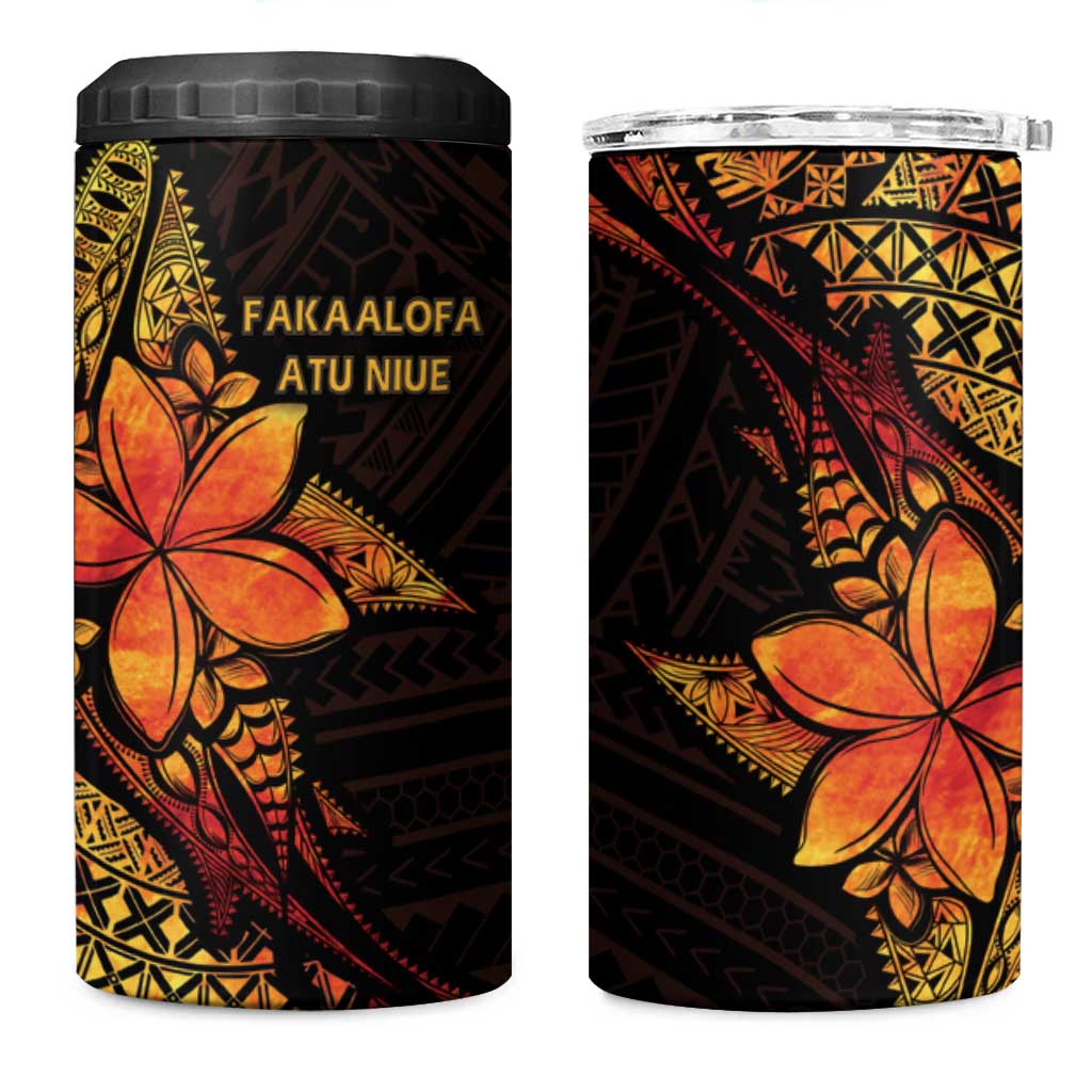 Niue Fakaalofa Atu 4 in 1 Can Cooler Tumbler Whale Hiapo Fiery Motif