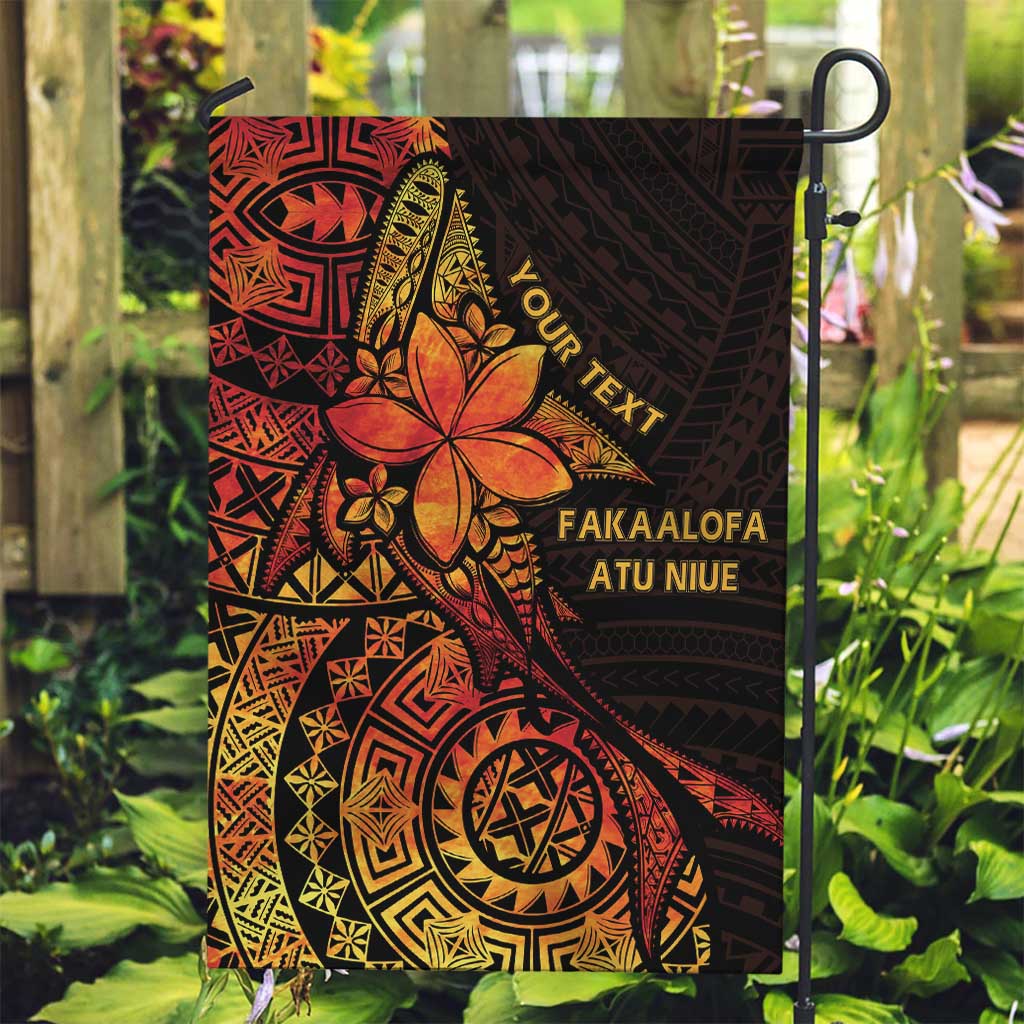 Niue Fakaalofa Atu Personalised Garden Flag Whale Hiapo Fiery Motif