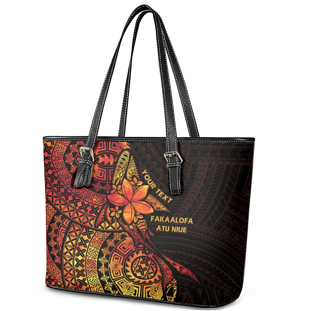 Niue Fakaalofa Atu Personalised Leather Tote Bag Whale Hiapo Fiery Motif