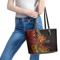 Niue Fakaalofa Atu Personalised Leather Tote Bag Whale Hiapo Fiery Motif
