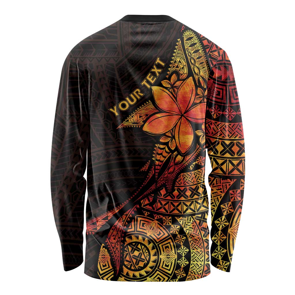 Niue Fakaalofa Atu Personalised Long Sleeve Shirt Whale Hiapo Fiery Motif