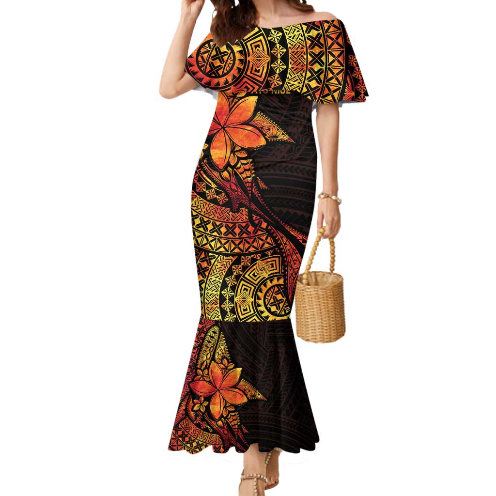 Niue Fakaalofa Atu Personalised Mermaid Dress Whale Hiapo Fiery Motif