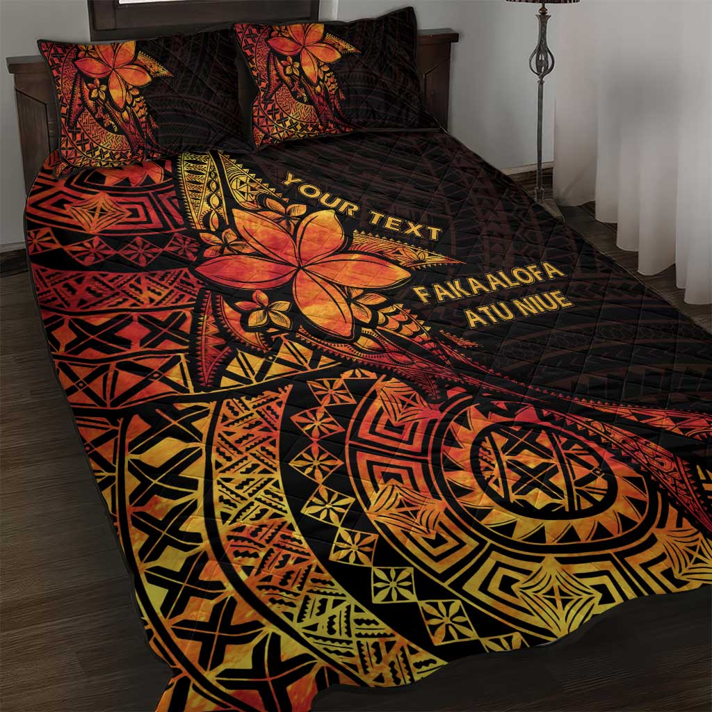 Niue Fakaalofa Atu Personalised Quilt Bed Set Whale Hiapo Fiery Motif LT7 Art - Polynesian Pride