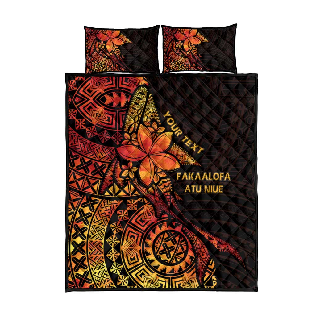 Niue Fakaalofa Atu Personalised Quilt Bed Set Whale Hiapo Fiery Motif