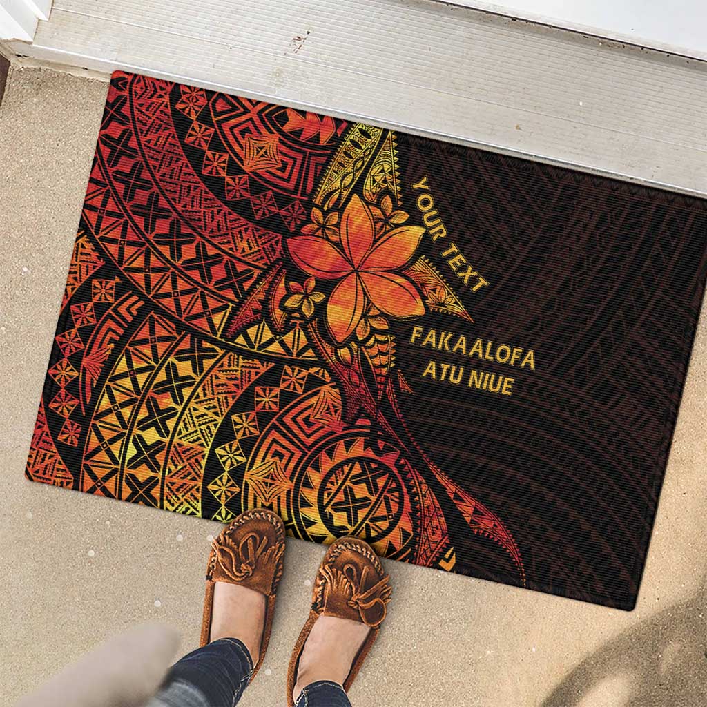 Niue Fakaalofa Atu Personalised Rubber Doormat Whale Hiapo Fiery Motif