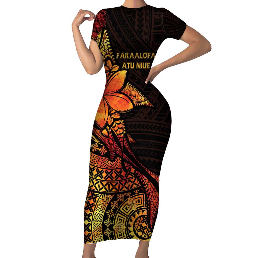 Niue Fakaalofa Atu Personalised Short Sleeve Bodycon Dress Whale Hiapo