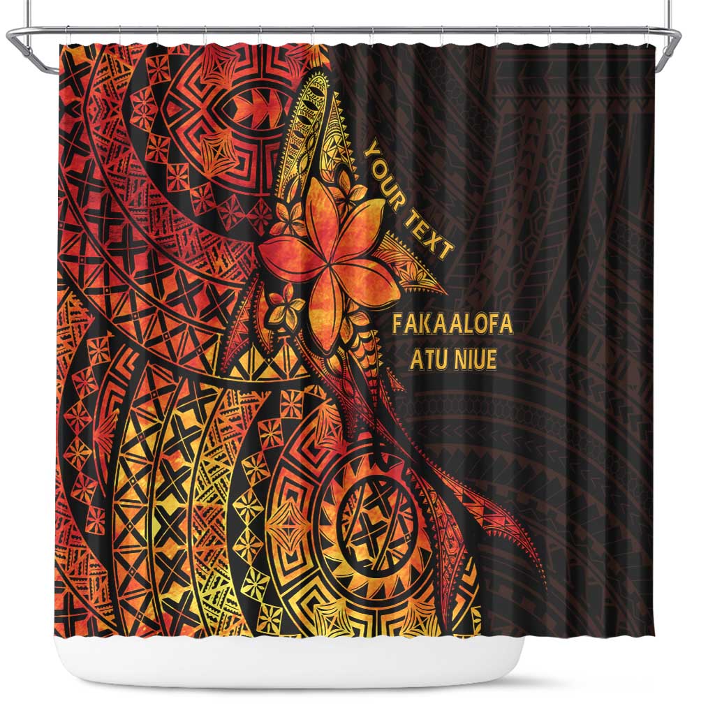 Niue Fakaalofa Atu Personalised Shower Curtain Whale Hiapo Fiery Motif LT7 Art - Polynesian Pride