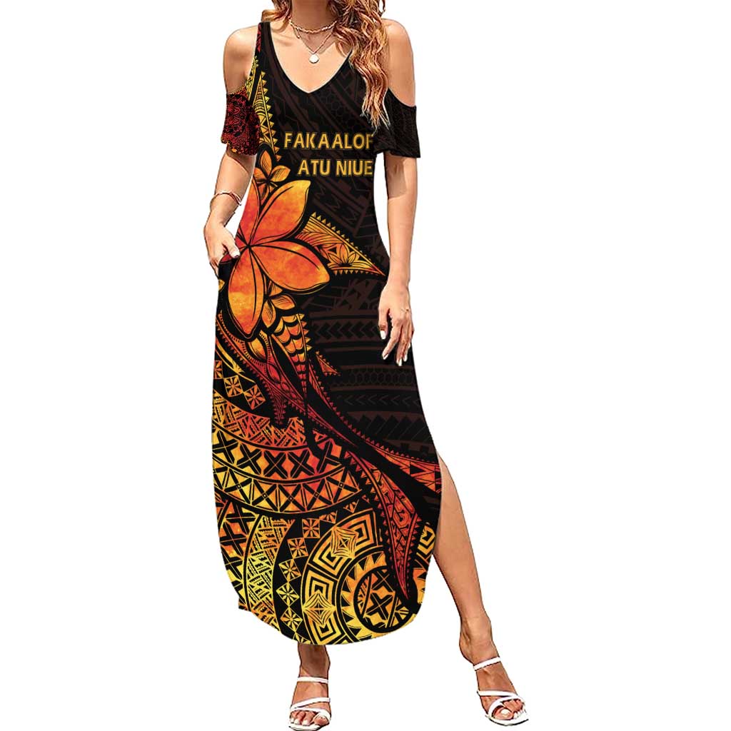 Niue Fakaalofa Atu Personalised Summer Maxi Dress Whale Hiapo Fiery Motif LT7 Women Art - Polynesian Pride