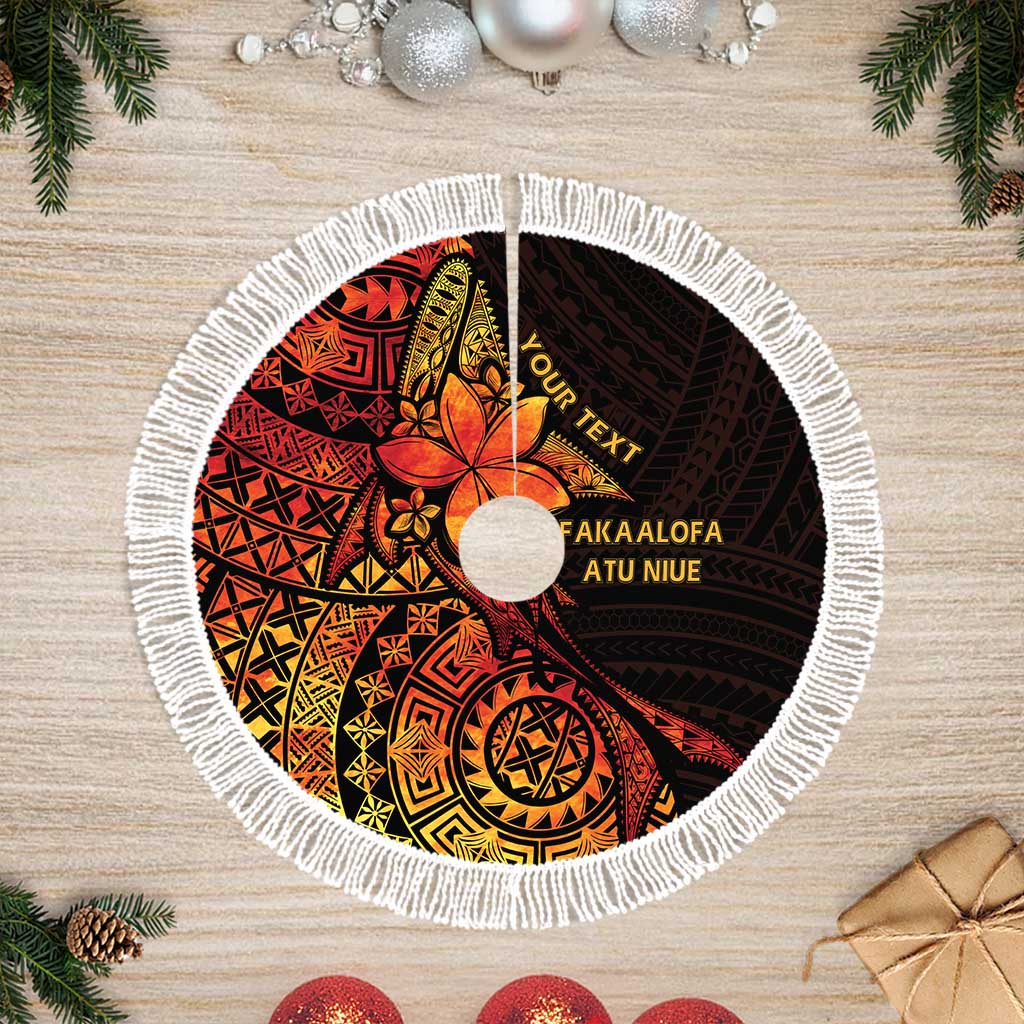 Niue Fakaalofa Atu Tree Skirt Whale Hiapo Fiery Motif LT7 Fringed Art - Polynesian Pride