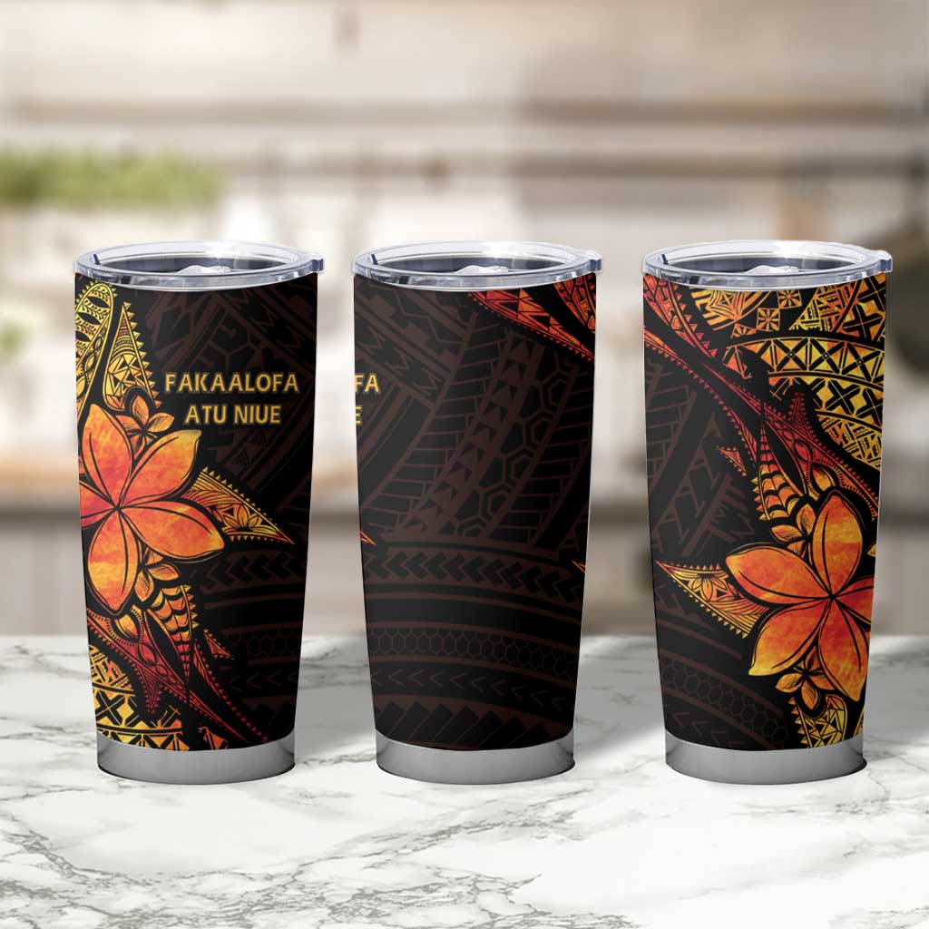 Niue Fakaalofa Atu Tumbler Cup Whale Hiapo Fiery Motif