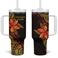 Niue Fakaalofa Atu Tumbler With Handle Whale Hiapo Fiery Motif