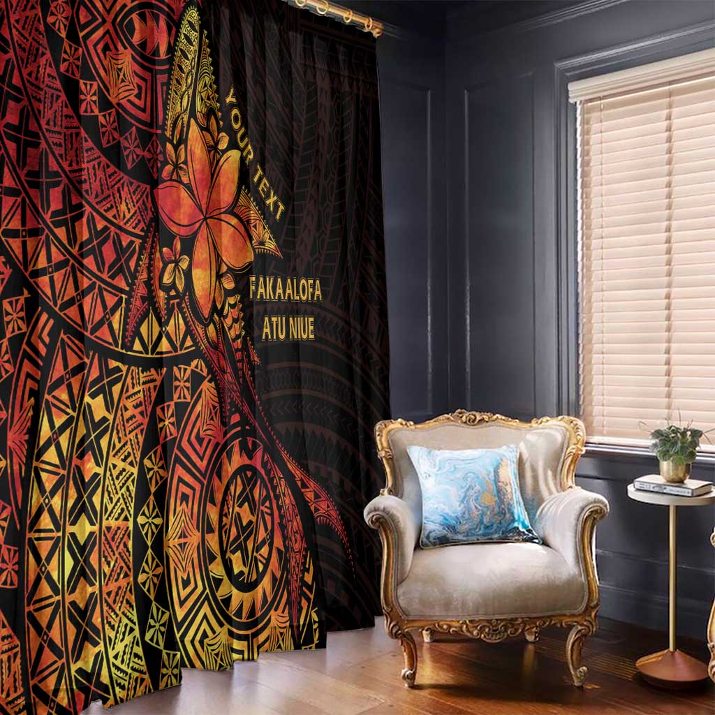 Niue Fakaalofa Atu Personalised Window Curtain Whale Hiapo Fiery Motif