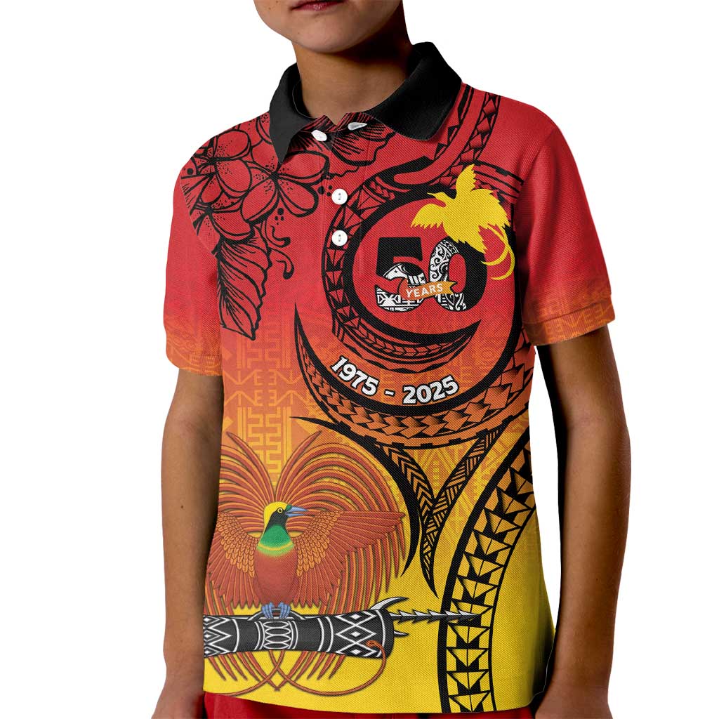 Papua New Guinea 50 Years Kid Polo Shirt Motuan Motifs LT7 Kid Colorful - Polynesian Pride