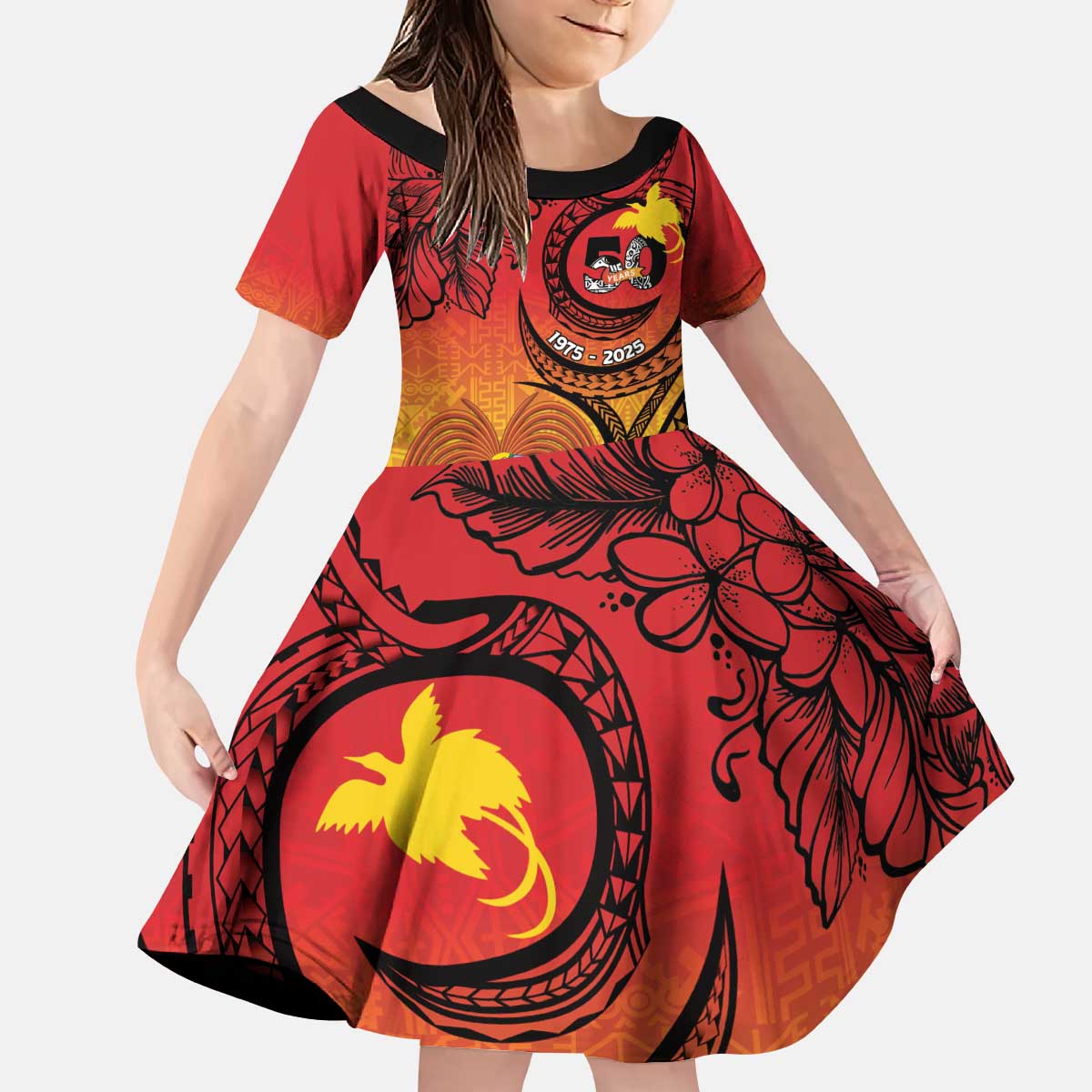 Papua New Guinea 50 Years Kid Short Sleeve Dress Motuan Motifs